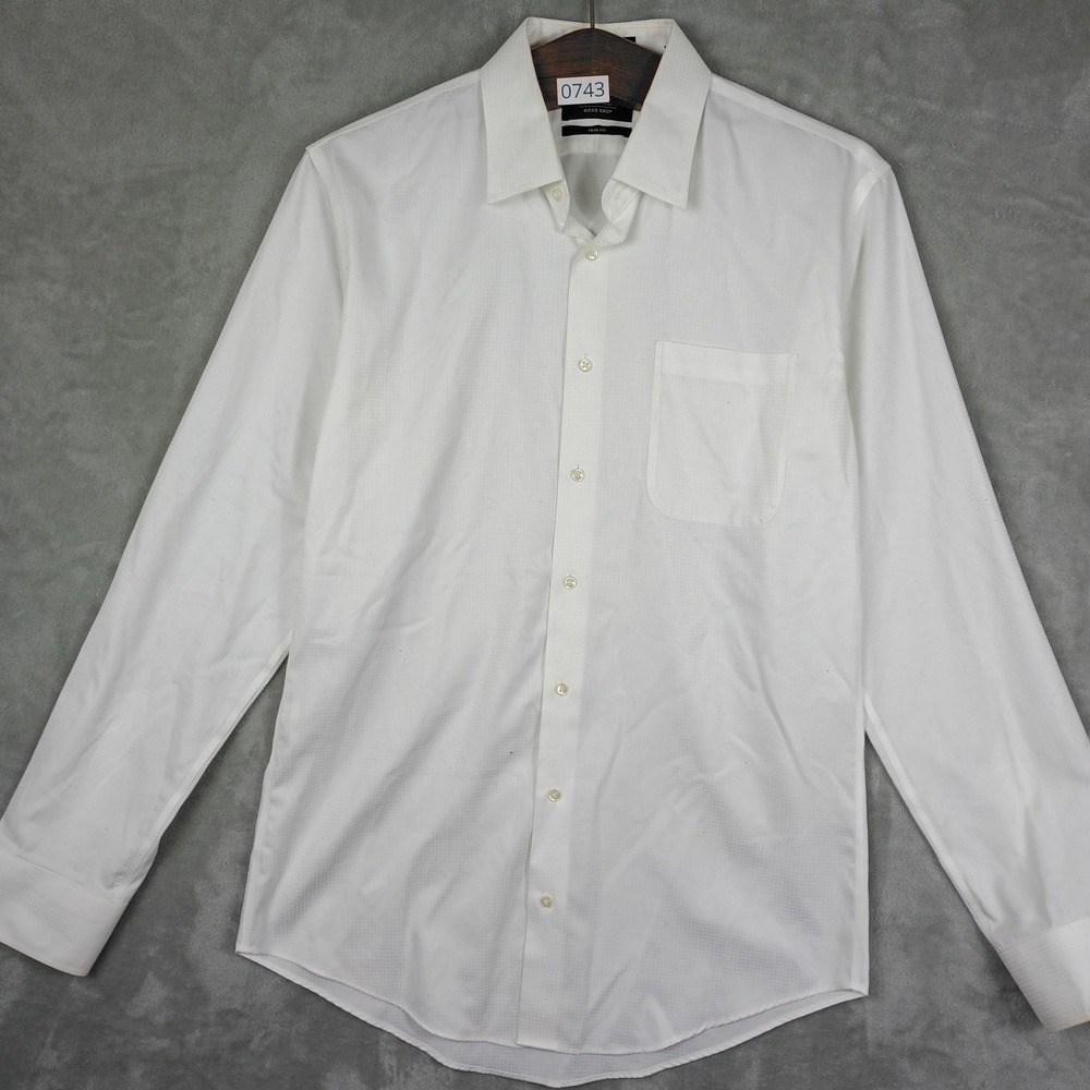 Nordstrom Dress Shirt Mens 15.5 34-35 White Trim Fit Smartcare Cotton Work Wear